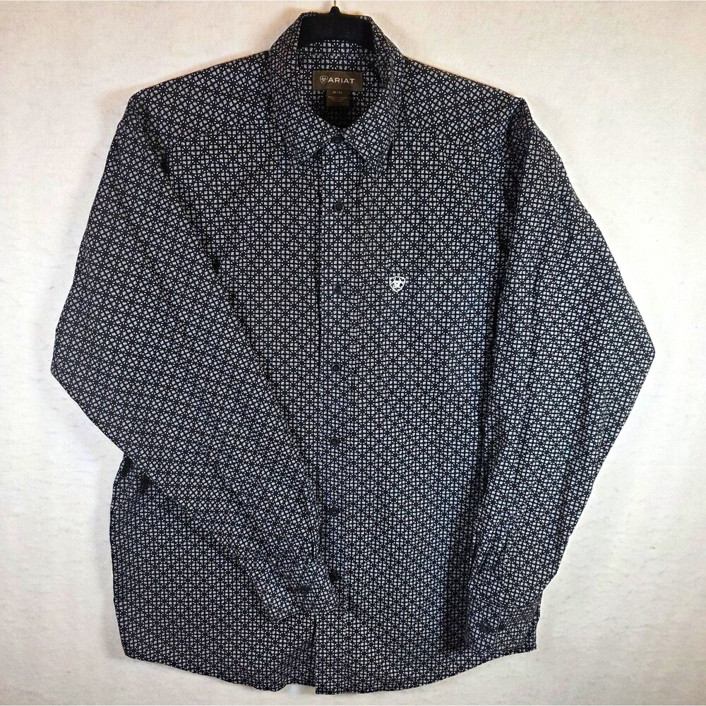 Ariat Men's Black/White Geometric Woven Cotton Button-Up Long Sleeve Size M
